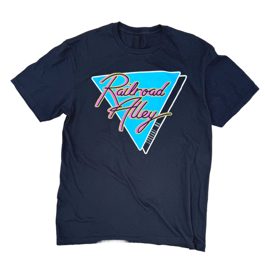 Black Railroad Alley Neon Dreams tee with vintage Food Court logo